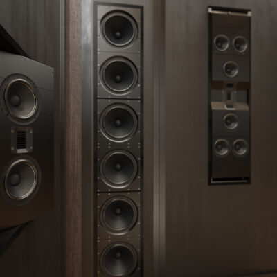 IW-66 and IC-26 Home Theater - closeup of angled wide front speaker.jpg